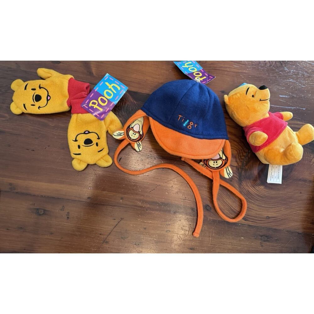 Vintage Pooh Baby Winter Hat & Gloves Pooh Bear Plush Infant NWT